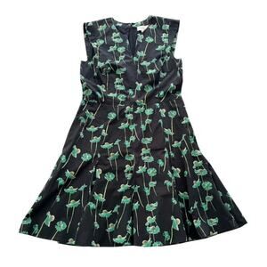 Charlotte Brody Poppy Print A-Line Midi Dress Black Green Size Large Career